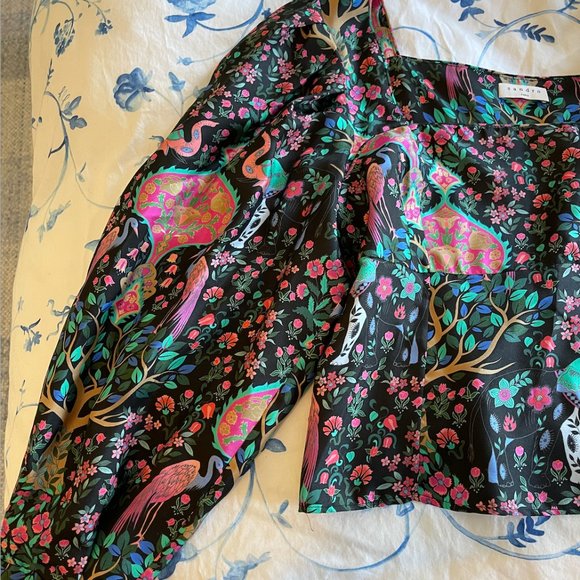 Sandro Paris - Chinoiserie - Puff Sleeve Blouse - L - Picture 1 of 4